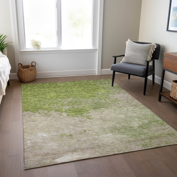 Homeroots 3' Green And Ivory Abstract Washable Area Rug For Indoor And Outdoor Spaces - Durable, Stylish Design 5' X 8' Polyester 604804