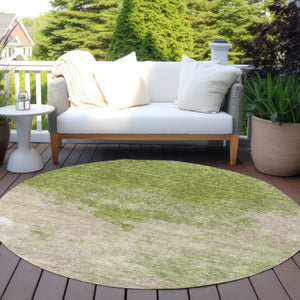 Homeroots 3' Green And Ivory Abstract Washable Area Rug For Indoor And Outdoor Spaces - Durable, Stylish Design 8' Round Polyester 604805