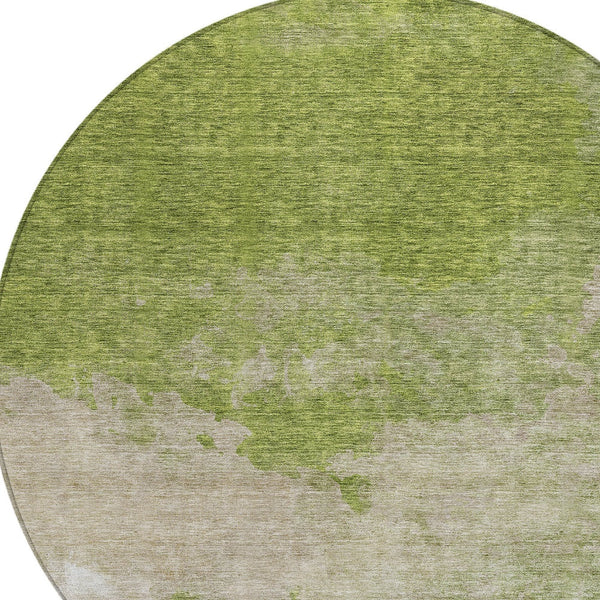 Homeroots 3' Green And Ivory Abstract Washable Area Rug For Indoor And Outdoor Spaces - Durable, Stylish Design 8' Round Polyester 604805