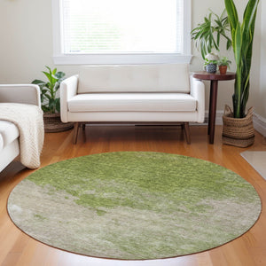 Homeroots 3' Green And Ivory Abstract Washable Area Rug For Indoor And Outdoor Spaces - Durable, Stylish Design 8' Round Polyester 604805