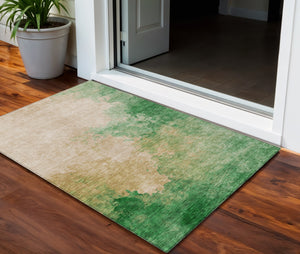 Homeroots 3' Green And Ivory Abstract Washable Area Rug For Indoor And Outdoor Spaces - Durable, Stylish Design 3' X 5' Polyester 604809