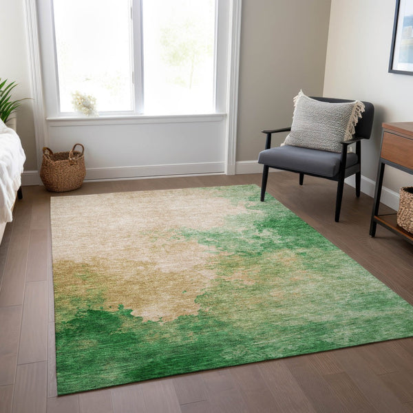 Homeroots 3' Green And Ivory Abstract Washable Area Rug For Indoor And Outdoor Spaces - Durable, Stylish Design 3' X 5' Polyester 604809