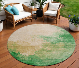 Homeroots 3' Green And Ivory Abstract Washable Area Rug For Indoor And Outdoor Spaces - Durable, Stylish Design 8' Round Polyester 604811