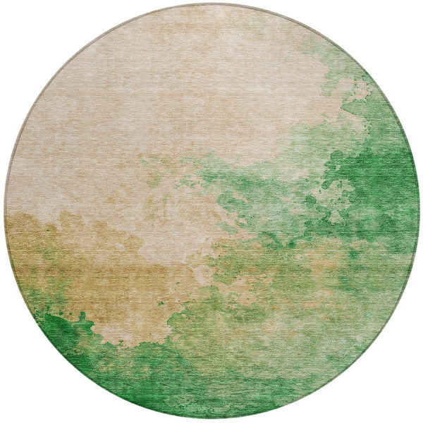 Homeroots 3' Green And Ivory Abstract Washable Area Rug For Indoor And Outdoor Spaces - Durable, Stylish Design 8' Round Polyester 604811