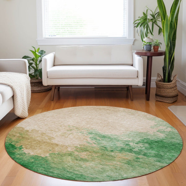 Homeroots 3' Green And Ivory Abstract Washable Area Rug For Indoor And Outdoor Spaces - Durable, Stylish Design 8' Round Polyester 604811