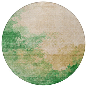 Homeroots 3' Green And Ivory Abstract Washable Area Rug For Indoor And Outdoor Spaces - Durable, Stylish Design 8' Round Polyester 604811