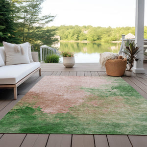 Homeroots 3' Green And Ivory Abstract Washable Area Rug For Indoor And Outdoor Spaces - Durable, Stylish Design 3' X 5' Polyester 604815