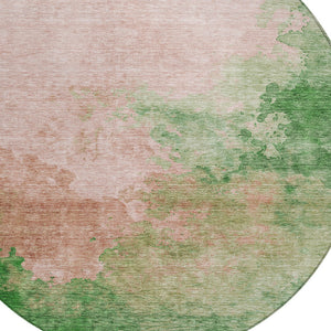 Homeroots 3' Green And Ivory Abstract Washable Area Rug For Indoor And Outdoor Spaces - Durable, Stylish Design 8' Round Polyester 604817