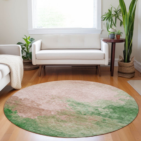 Homeroots 3' Green And Ivory Abstract Washable Area Rug For Indoor And Outdoor Spaces - Durable, Stylish Design 8' Round Polyester 604817
