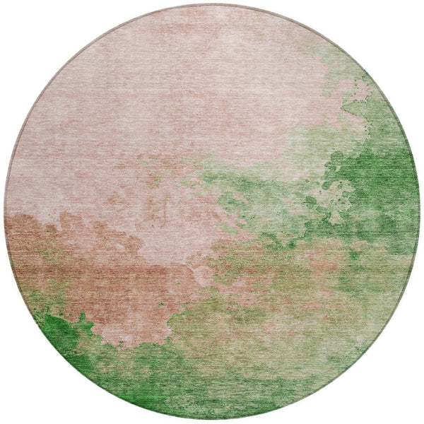 Homeroots 3' Green And Ivory Abstract Washable Area Rug For Indoor And Outdoor Spaces - Durable, Stylish Design 8' Round Polyester 604817