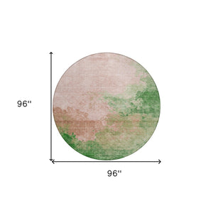 Homeroots 3' Green And Ivory Abstract Washable Area Rug For Indoor And Outdoor Spaces - Durable, Stylish Design 8' Round Polyester 604817