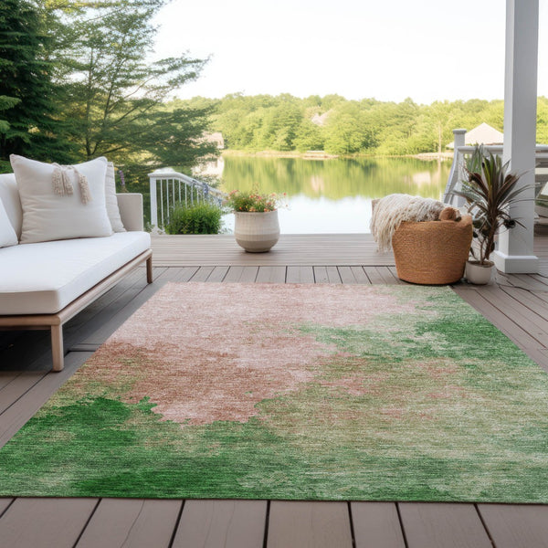 Homeroots 3' Green And Ivory Abstract Washable Area Rug For Indoor And Outdoor Spaces - Durable, Stylish Design 9' X 12' Polyester 604819