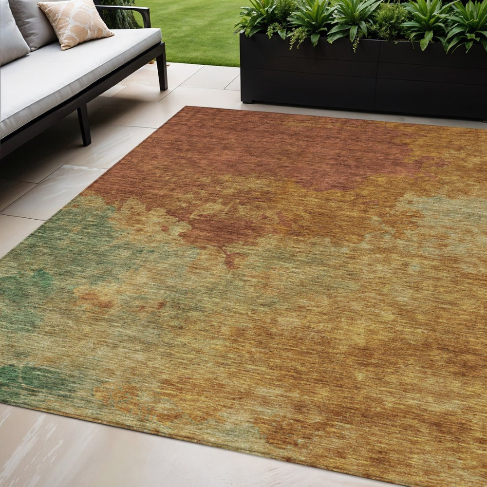 HomeRoots 5' Terra Cotta Copper and Green Abstract Area Rug - Stylish, Durable, Washable for Indoor/Outdoor Use 5' X 8' 604822