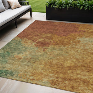 Homeroots 3' Green And Ivory Abstract Washable Area Rug For Indoor And Outdoor Spaces - Durable, Stylish Design 5' X 8' Polyester 604822