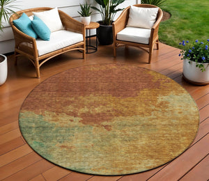 Homeroots 3' Green And Ivory Abstract Washable Area Rug For Indoor And Outdoor Spaces - Durable, Stylish Design 8' Round Polyester 604823