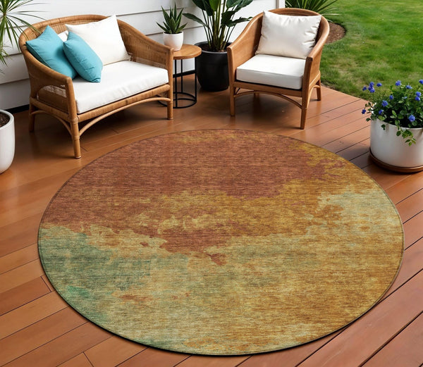 Homeroots 3' Green And Ivory Abstract Washable Area Rug For Indoor And Outdoor Spaces - Durable, Stylish Design 8' Round Polyester 604823