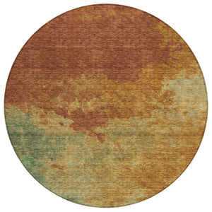 HomeRoots 5' Terra Cotta Copper and Green Abstract Area Rug - Stylish, Durable, Washable for Indoor/Outdoor Use 8' Round 604823
