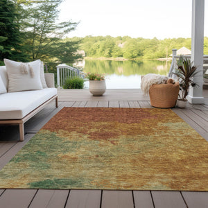 Homeroots 3' Green And Ivory Abstract Washable Area Rug For Indoor And Outdoor Spaces - Durable, Stylish Design 8' X 10' Polyester 604824
