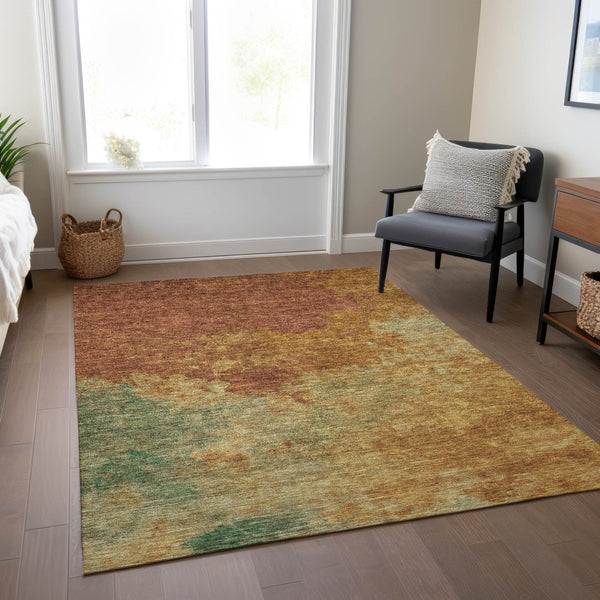 Homeroots 3' Green And Ivory Abstract Washable Area Rug For Indoor And Outdoor Spaces - Durable, Stylish Design 8' X 10' Polyester 604824