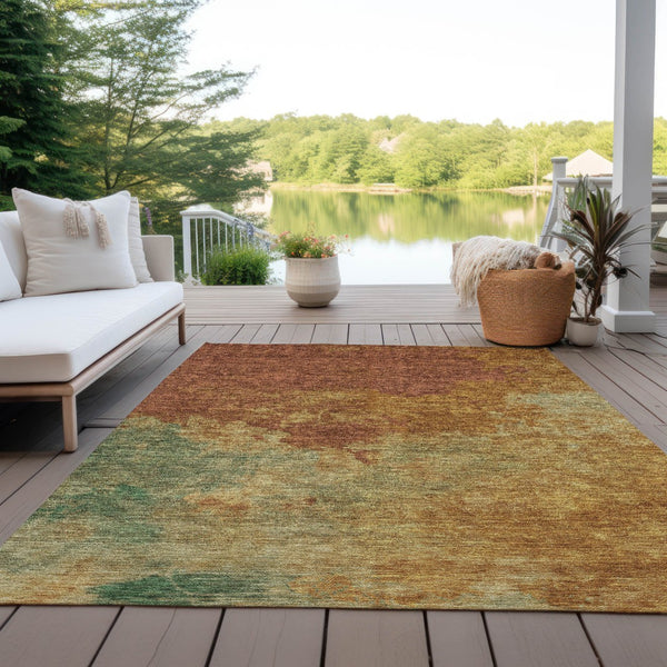 Homeroots 3' Green And Ivory Abstract Washable Area Rug For Indoor And Outdoor Spaces - Durable, Stylish Design 9' X 12' Polyester 604825