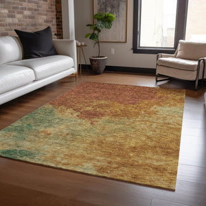 HomeRoots 9' X 12' Stylish Terra Cotta Copper Green Abstract Washable Rug for Indoor/Outdoor Spaces 604825
