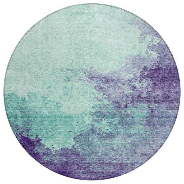 HomeRoots 5' Blue and Purple Abstract Area Rug – Stylish Washable Indoor-Outdoor Decor for Any Space 8' Round 604835