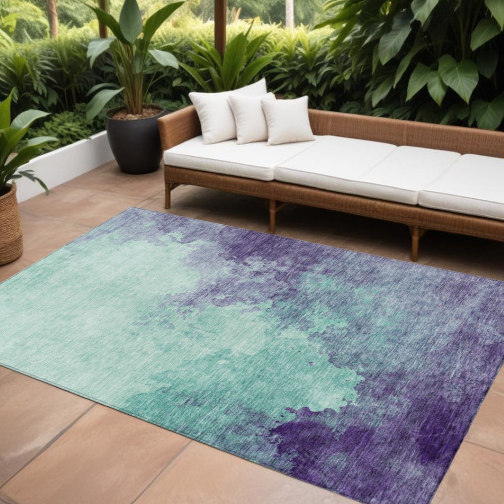 HomeRoots 9' X 12' Vibrant Blue and Purple Abstract Washable Area Rug for Indoor and Outdoor Spaces, Durable Design 604837