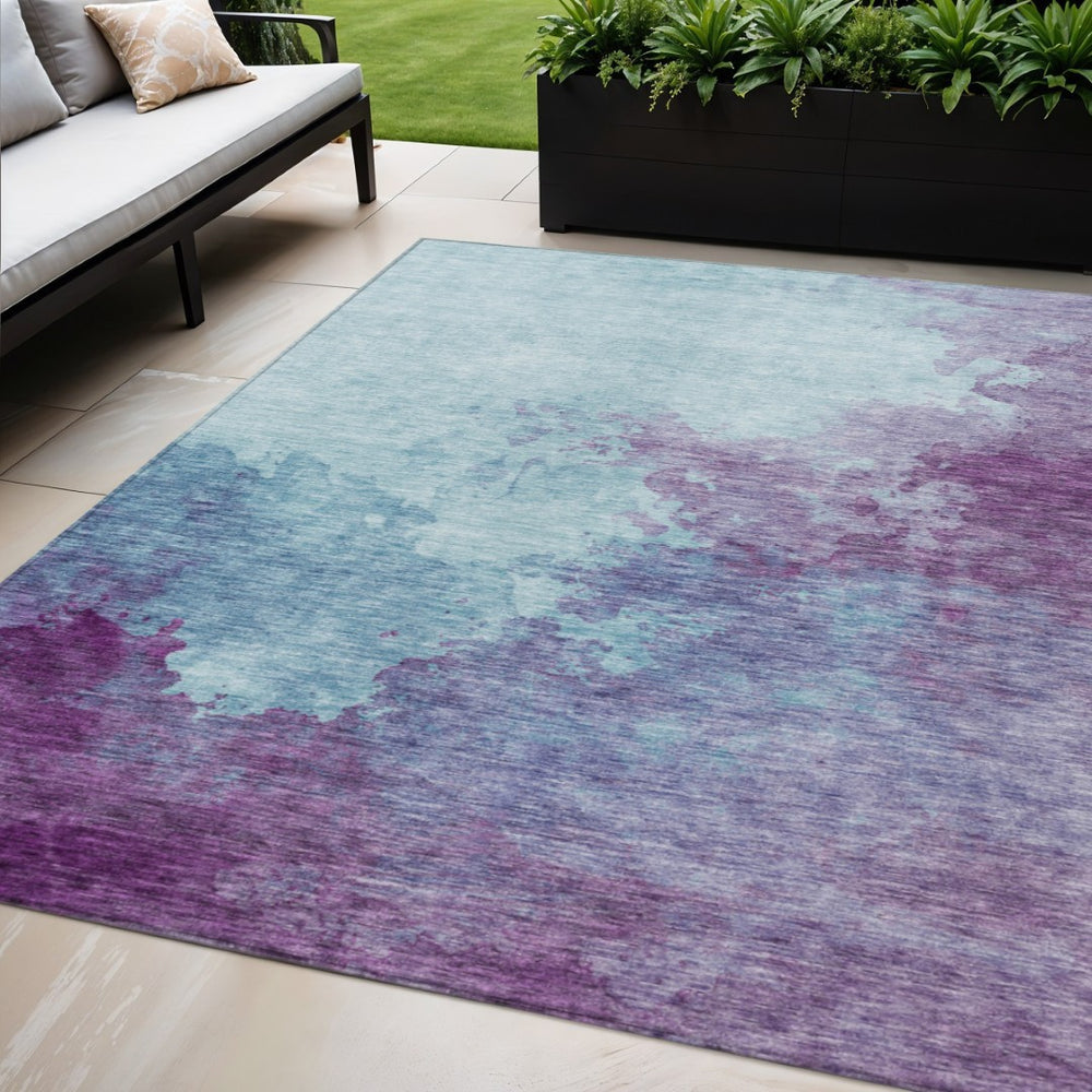 HomeRoots 5' Sky Blue and Purple Abstract Area Rug - Durable, Washable for Indoor/Outdoor Spaces, Modern Design 5' X 8' 604840
