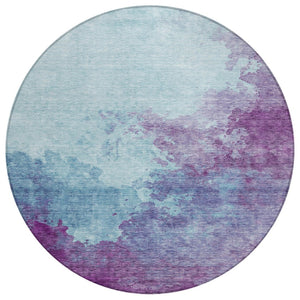 HomeRoots 5' Sky Blue and Purple Abstract Area Rug - Durable, Washable for Indoor/Outdoor Spaces, Modern Design 8' Round 604841