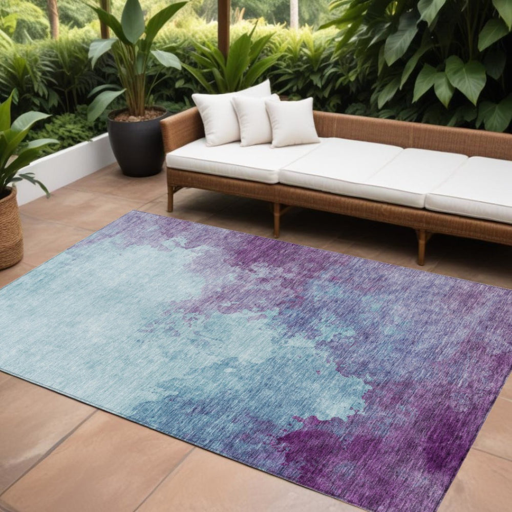 HomeRoots 9' Sky Blue & Purple Abstract Indoor-Outdoor Area Rug - Washable, Durable, Stylish & Easy Care! 604843