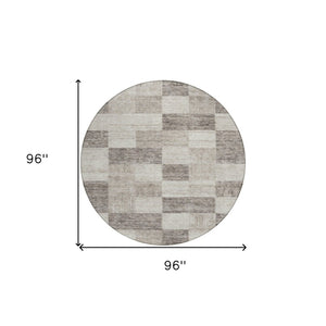 Homeroots 3' Beige And Gray Geometric Washable Area Rug - Perfect For Indoor And Outdoor Spaces, Stylish & Durable 8' Round Polyester 604847