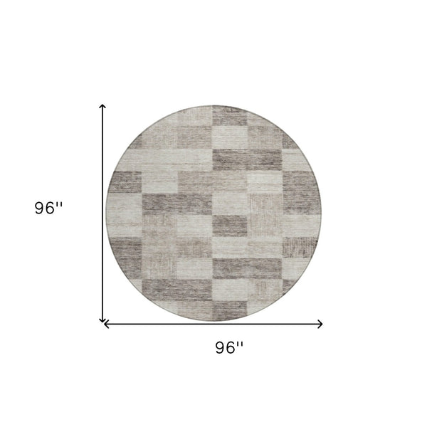 Homeroots 3' Beige And Gray Geometric Washable Area Rug - Perfect For Indoor And Outdoor Spaces, Stylish & Durable 8' Round Polyester 604847