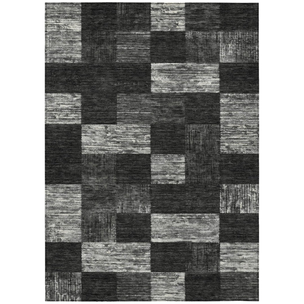 HomeRoots 5' Modern Black and Gray Geometric Area Rug - Washable, Durable Design for Indoor and Outdoor Use 5' X 8' 604852