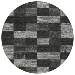 HomeRoots 5' Modern Black and Gray Geometric Area Rug - Washable, Durable Design for Indoor and Outdoor Use 8' Round 604853