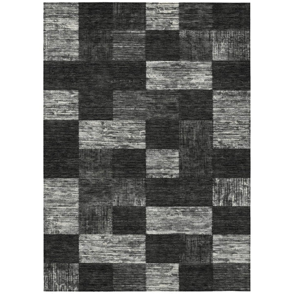 HomeRoots 5' Modern Black and Gray Geometric Area Rug - Washable, Durable Design for Indoor and Outdoor Use 10' X 14' 604856