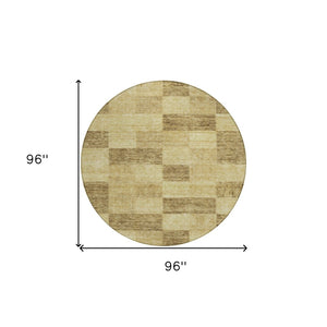 Homeroots 3' Beige And Gray Geometric Washable Area Rug - Perfect For Indoor And Outdoor Spaces, Stylish & Durable 8' Round Polyester 604877