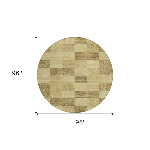 Homeroots 3' Beige And Gray Geometric Washable Area Rug - Perfect For Indoor And Outdoor Spaces, Stylish & Durable 8' Round Polyester 604877