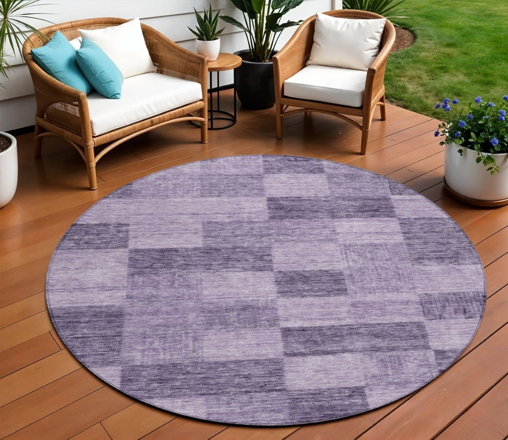 HomeRoots 5' Modern Purple and Lavender Geometric Indoor Outdoor Area Rug – Stylish, Durable, Easy Care Design 8' Round 604889