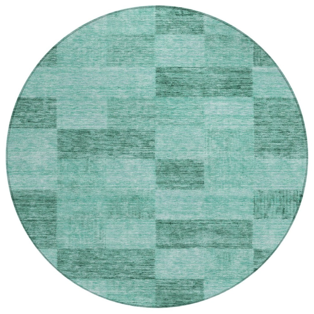 HomeRoots 5' Blue and Aqua Geometric Washable Rug - Versatile Indoor/Outdoor Design for Modern Spaces 8' Round 604895