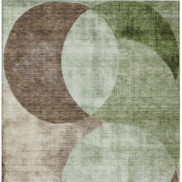 Homeroots 3' Geometric Artichoke Green, Brown & Beige Washable Indoor-outdoor Area Rug For Versatile Style 3' X 5' Polyester 604899