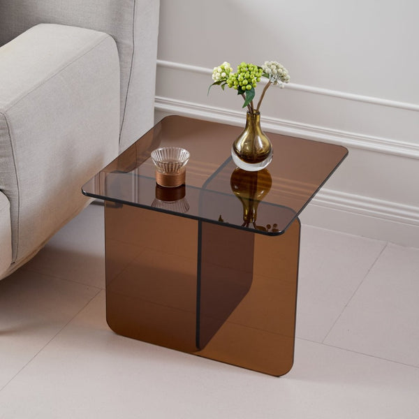 English Elm Tempered Brown Glass Side Table - Elegant, Multi-Purpose Tea Table For Home, Office, Or Events W1718P255033-GIGA