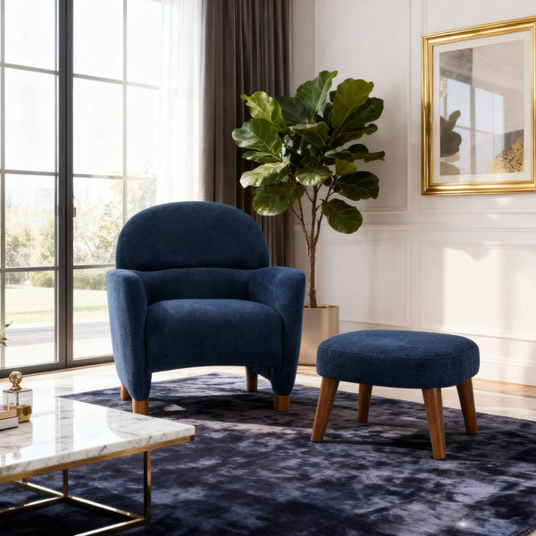 English Elm Modern Upholstered Accent Chair with Ottoman Set for Cozy Reading Nooks and Small Spaces Blue W2085P382558