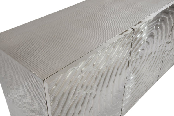 Basset Mirror Mug Modern Server With Fingerprint Door Design - Sleek Aluminum & Solid Wood Storage Solution Silver Mango Wood,German Silver Clad 6049-dr-576