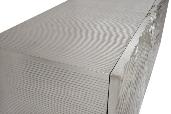 Basset Mirror Mug Modern Server With Fingerprint Door Design - Sleek Aluminum & Solid Wood Storage Solution Silver Mango Wood,German Silver Clad 6049-dr-576