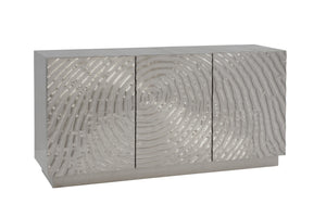 Basset Mirror Mug Modern Server With Fingerprint Door Design - Sleek Aluminum & Solid Wood Storage Solution Silver Mango Wood,German Silver Clad 6049-dr-576