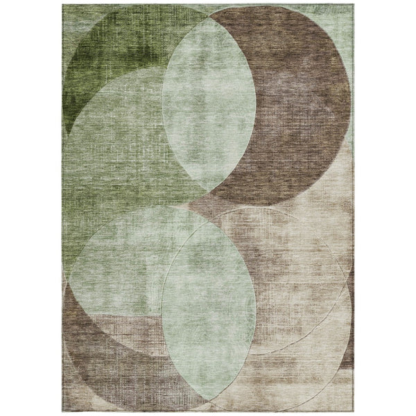 Homeroots 3' Geometric Artichoke Green, Brown & Beige Washable Indoor-outdoor Area Rug For Versatile Style 5' X 8' Polyester 604900