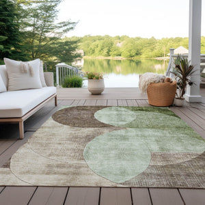 Homeroots 3' Geometric Artichoke Green, Brown & Beige Washable Indoor-outdoor Area Rug For Versatile Style 5' X 8' Polyester 604900