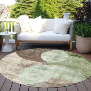 Homeroots 3' Geometric Artichoke Green, Brown & Beige Washable Indoor-outdoor Area Rug For Versatile Style 8' Round Polyester 604901