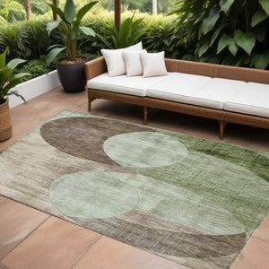Homeroots 3' Geometric Artichoke Green, Brown & Beige Washable Indoor-outdoor Area Rug For Versatile Style 8' X 10' Polyester 604902