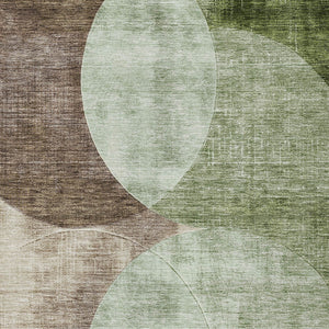 Homeroots 3' Geometric Artichoke Green, Brown & Beige Washable Indoor-outdoor Area Rug For Versatile Style 9' X 12' Polyester 604903